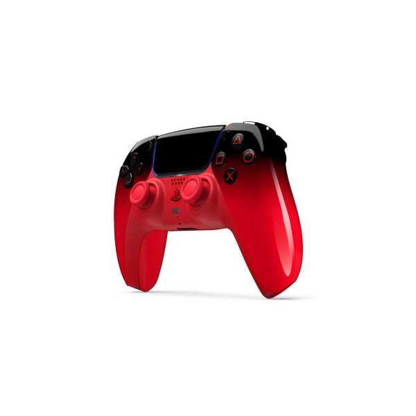 Red PlayStation 5 DualSense controller for gaming.