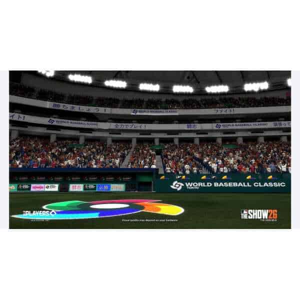 Baseball stadium scene from MLB The Show 26, showcasing gameplay and vibrant crowd atmosphere.