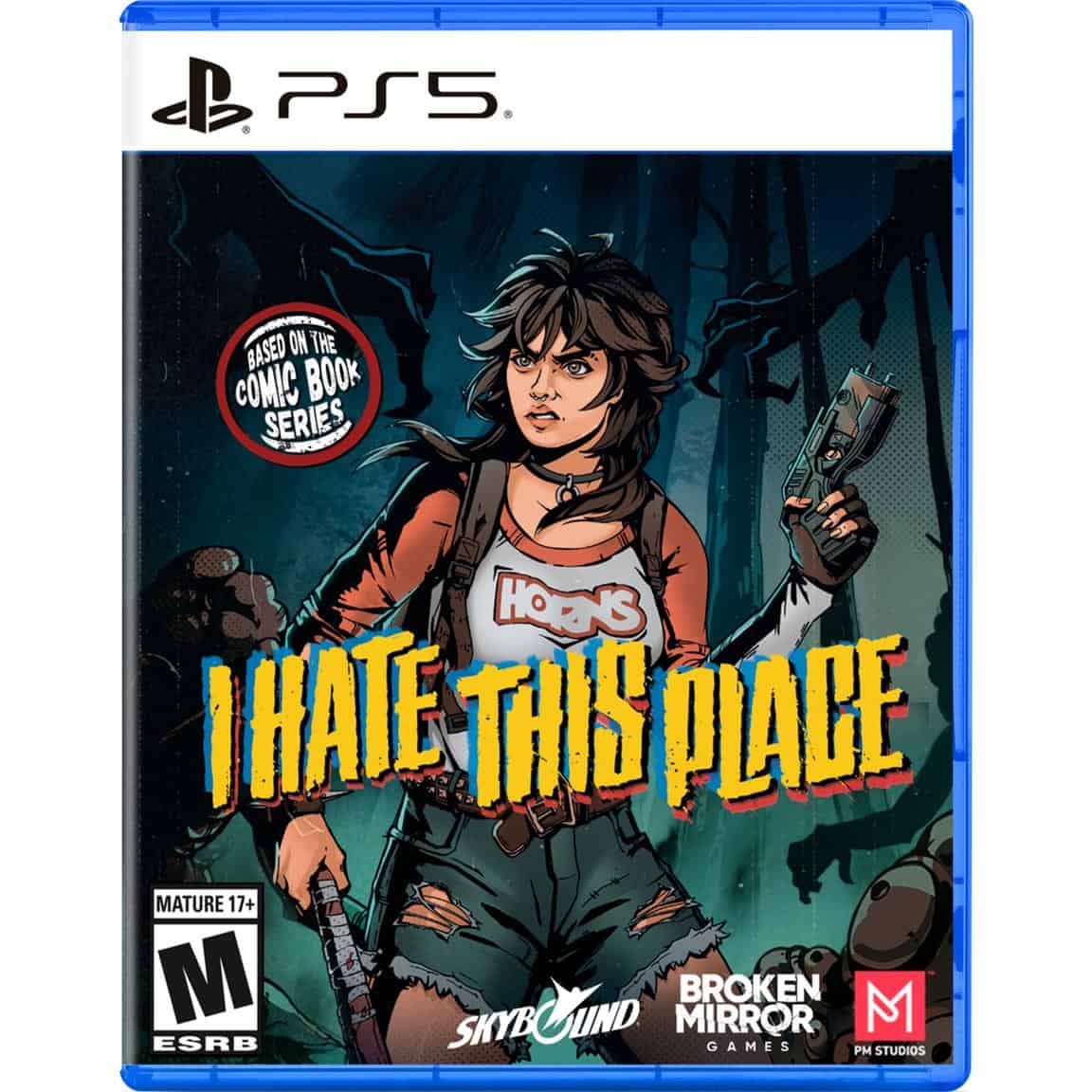 Gameware I Hate This Place PS5 game cover with female character in dark forest.