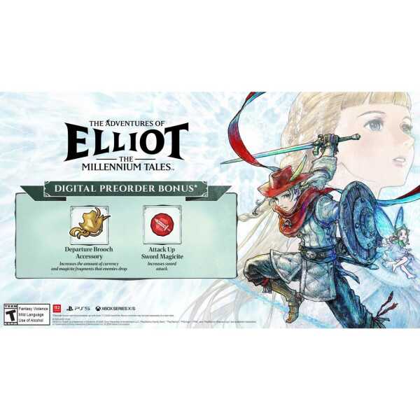 Cover art for The Adventures of Elliot: The Millennium Tales game featuring a brave knight and fanta.