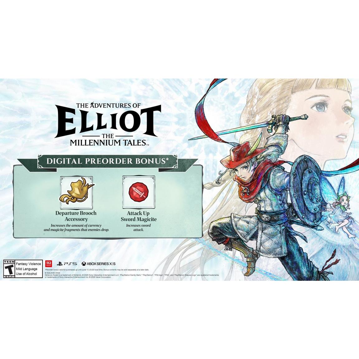 Cover art for The Adventures of Elliot: The Millennium Tales game featuring a brave knight and fanta.