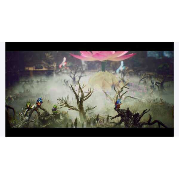 Fantasy forest scene with colorful characters and mystical atmosphere.