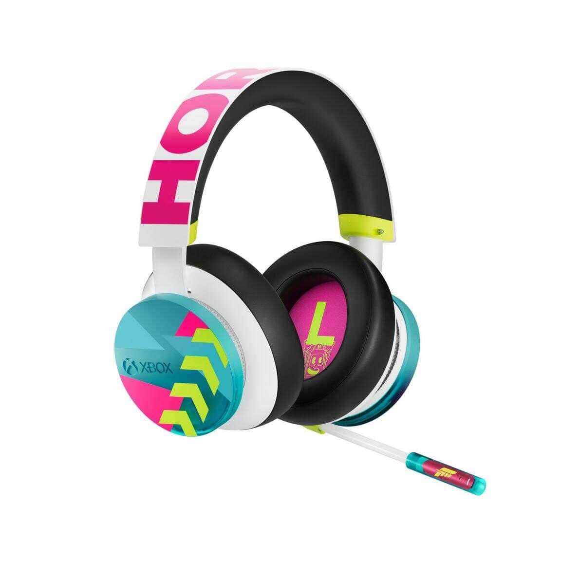 Colorful Xbox Series X wireless headset with pink, blue, and yellow accents.