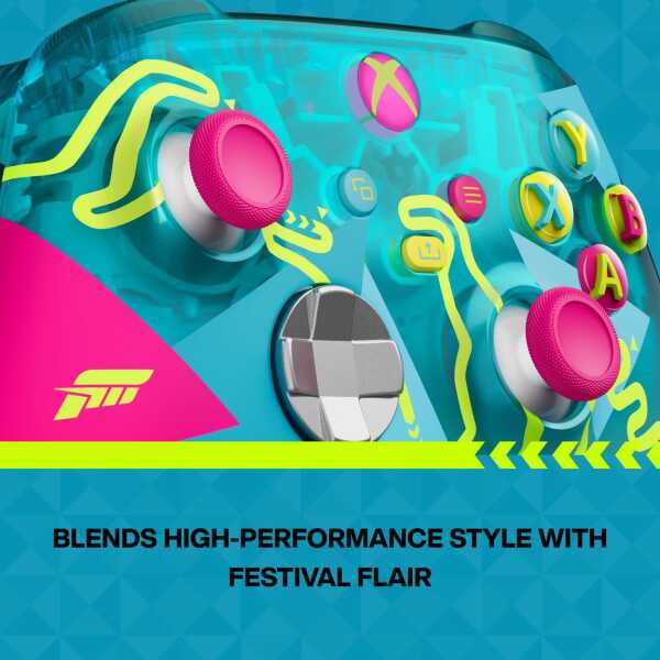 Colorful Xbox Series X wireless controller with neon accents for Forza Horizon 6.