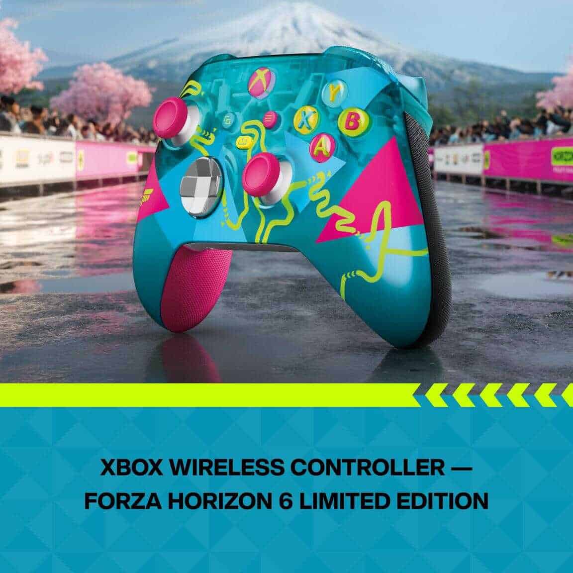 Colorful Xbox Series X wireless controller with Forza Horizon 6 theme.
