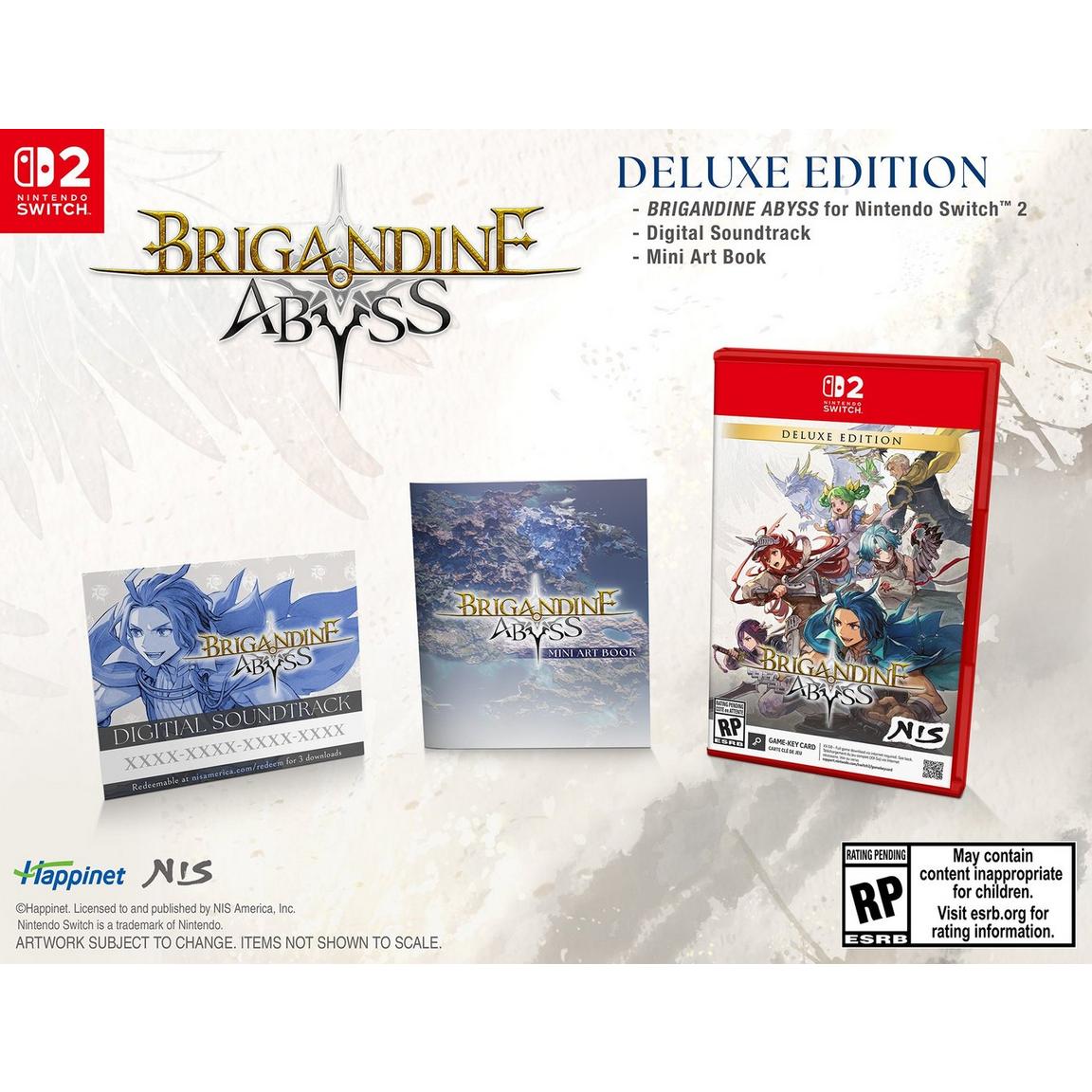 Brigandine Abyss Nintendo Switch game with deluxe edition, digital soundtrack, and mini art book.