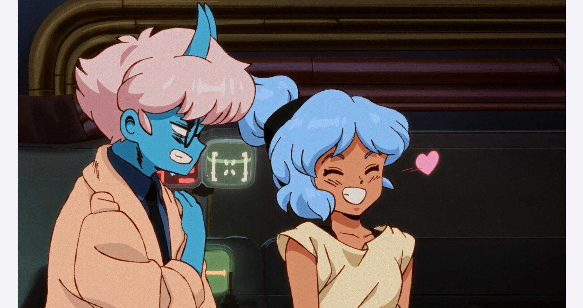 Anime characters from Gameware Orbitals smiling and laughing together.