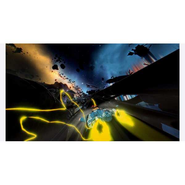 Futuristic space battle with spacecraft and energy beams in orbit.