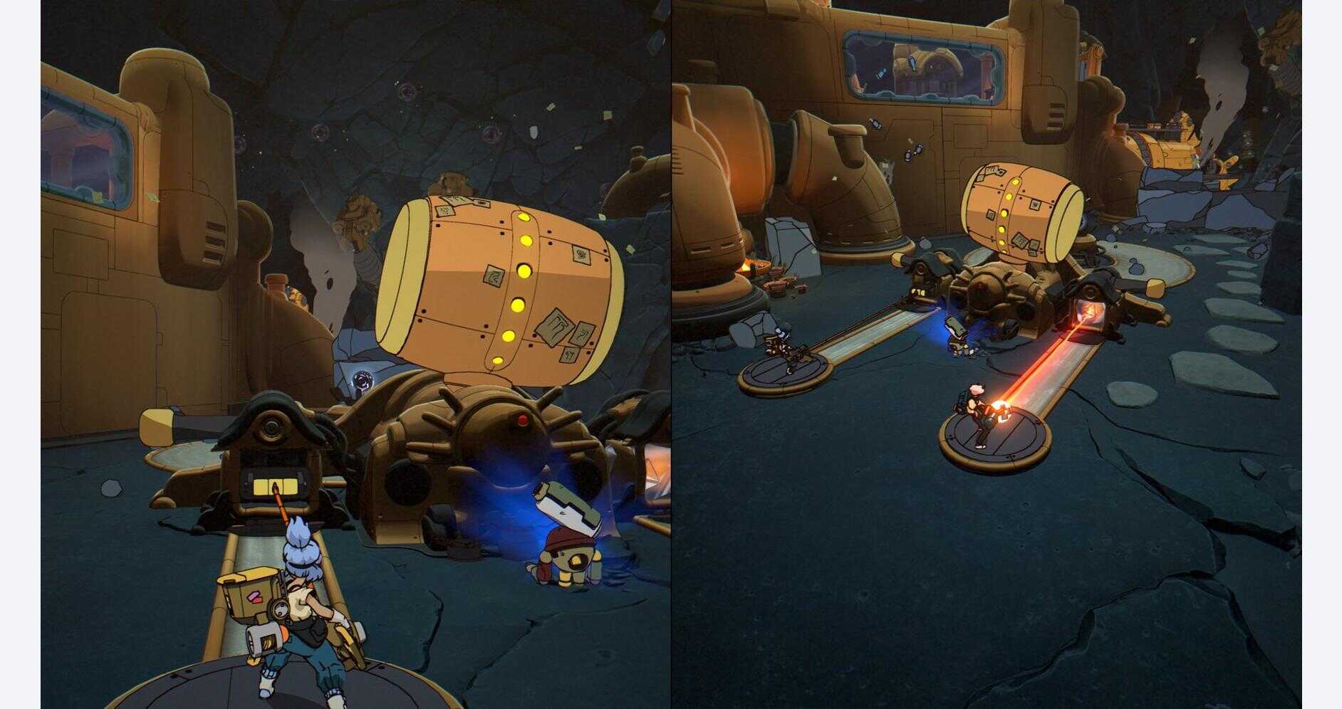 Futuristic space mining scene with machinery and astronauts on an alien planet.