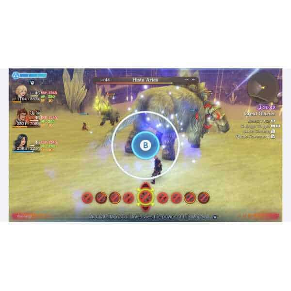 Gameplay screenshot from Xenoblade Chronicles: Definitive Edition showing battle scene.