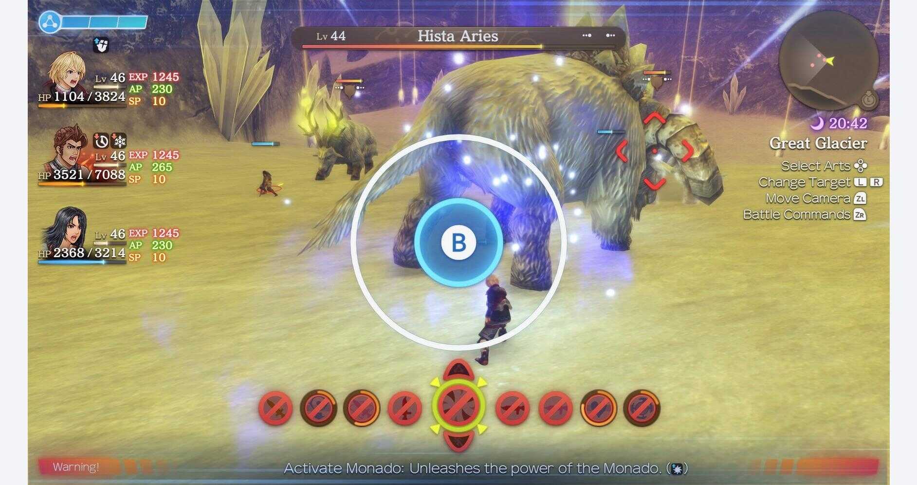 Gameplay screenshot from Xenoblade Chronicles: Definitive Edition showing battle scene.