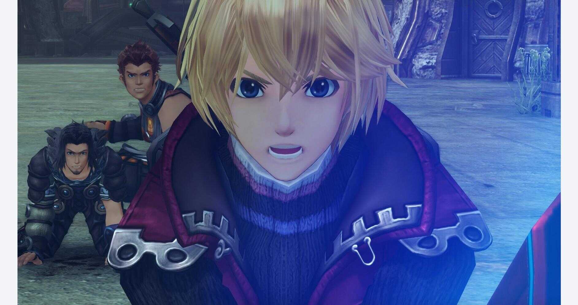 Close-up of hero with blonde hair and blue eyes from Xenoblade Chronicles.