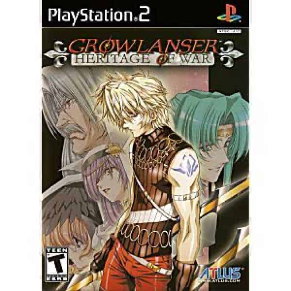 Growlanser Heritage of War PlayStation 2 game cover featuring fantasy characters.