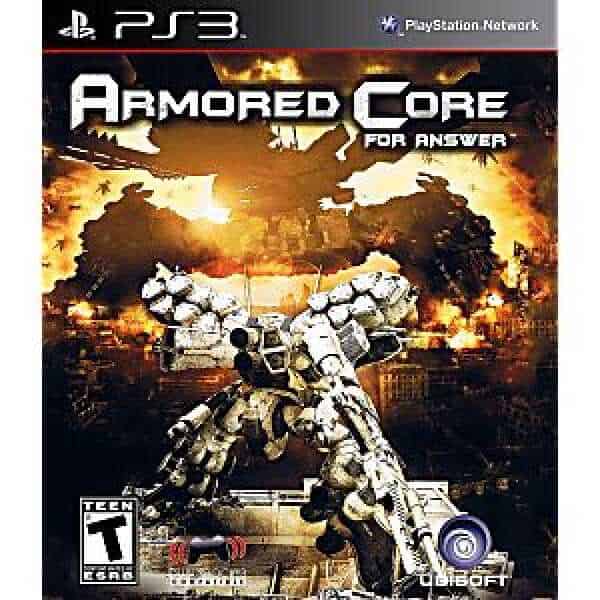 Armored Core For Answer PS3 game cover featuring a mech in a fiery battlefield setting.
