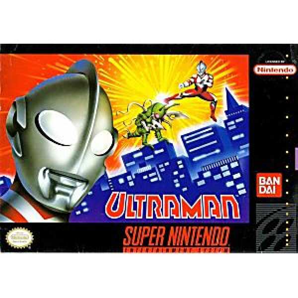 Ultraman action figure battling monsters in a cityscape scene.