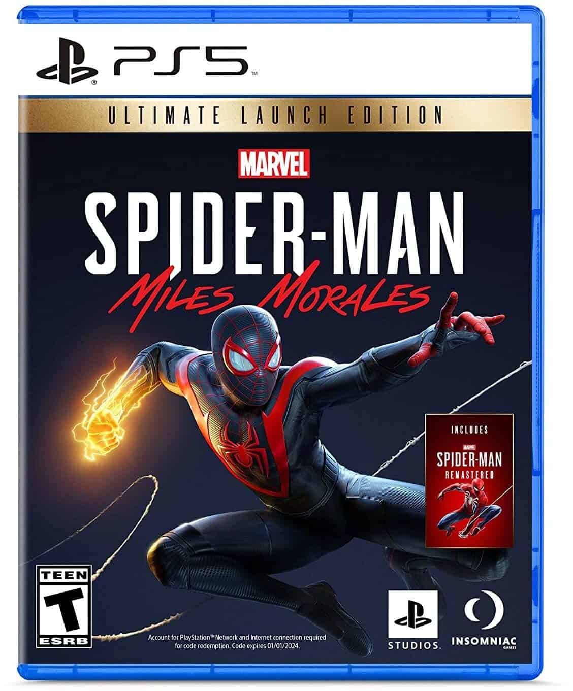 Marvel Spider-Man Miles Morales PS5 game cover with dynamic superhero pose.