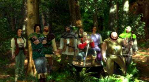 Group of fantasy characters in a forest setting from Robin Hood Defender of the Crown.