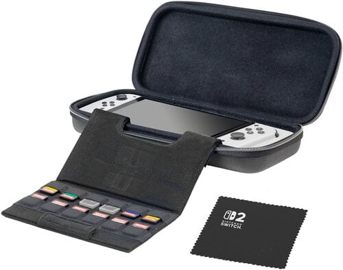 High-quality Nintendo Switch travel case with game card slots and screen cover.