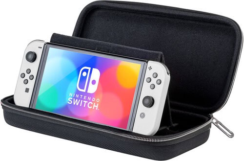 Portable Nintendo Switch case with built-in stand for gaming on the go.