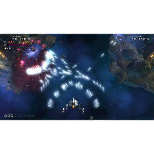 Explosive space shooter game with spaceship combat and asteroid destruction in a vibrant galaxy sett.