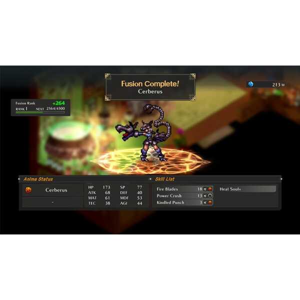 WiZmans World Re;Try game screenshot showcasing a Cerberus character with fusion complete.