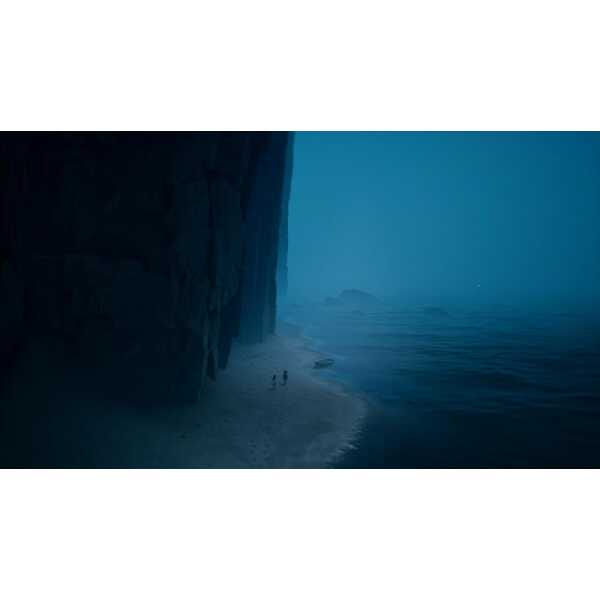 Coastal cliff with ocean waves and misty atmosphere, scenic landscape for REANIMAL.