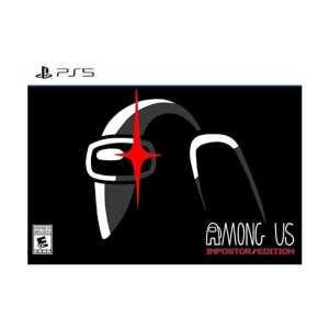 High-quality image of the Among Us Impostor Edition game cover for PS5, featuring a stylized mask an.