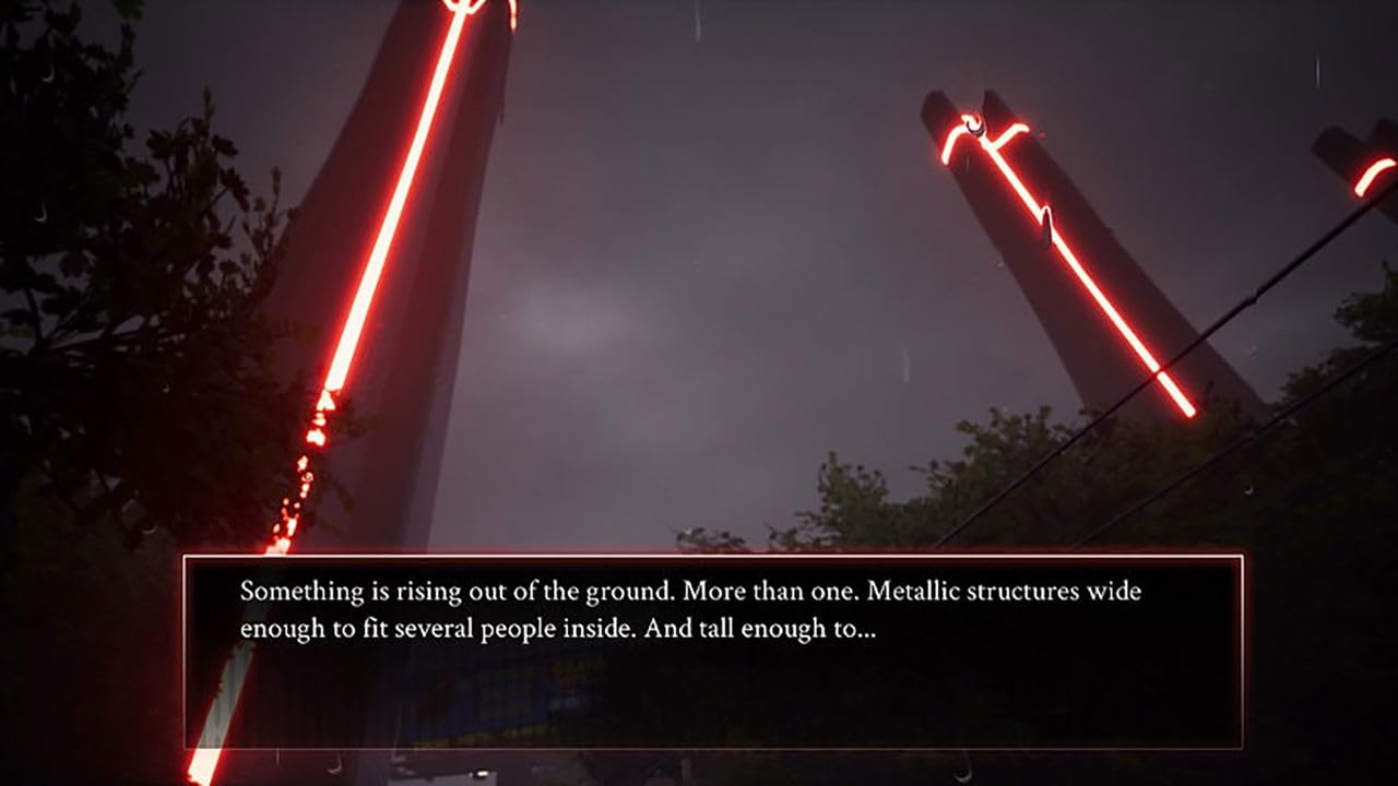 Futuristic metallic structures with glowing red lights at night, inspired by sci-fi themes. A towering, illuminated sci-fi structure at night with glowing red lights and a dark sky background.