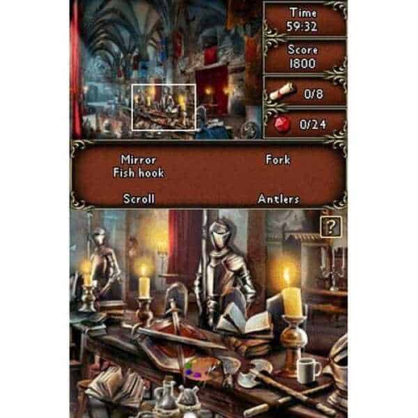 In-game scene from Vampire Moon showing a knight in a medieval room with candles and weapons.
