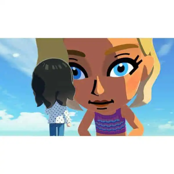 Cartoon character from Tomodachi Life game with bright blue eyes and blonde hair.