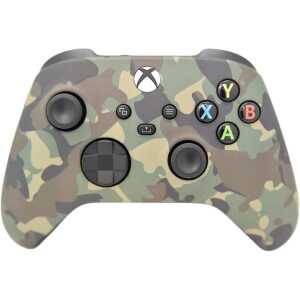 Green camo Xbox Series X wireless controller for gaming.