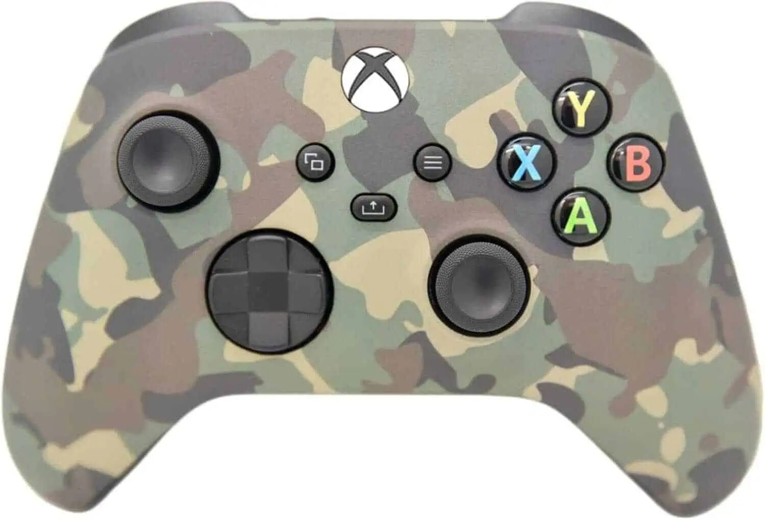 Green camo Xbox Series X wireless controller for gaming.