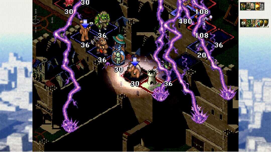 Gameplay screenshot from Culdcept The First Saturn Tribute showing battle with lightning effects.