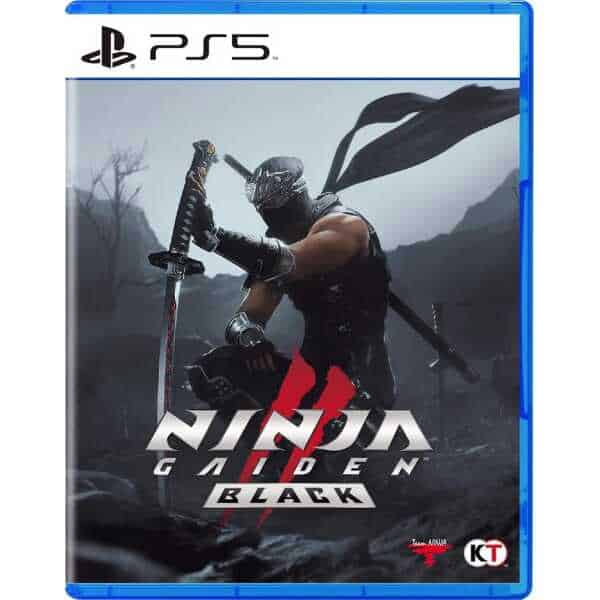 A powerful ninja warrior with a sword in a dark, misty landscape, promoting the game "Ninja Gaiden B.