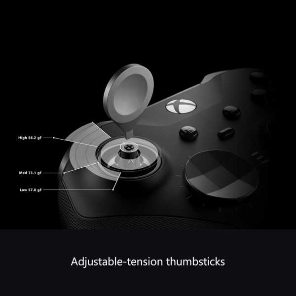 Close-up of Xbox Series X controller with adjustable tension thumbsticks.