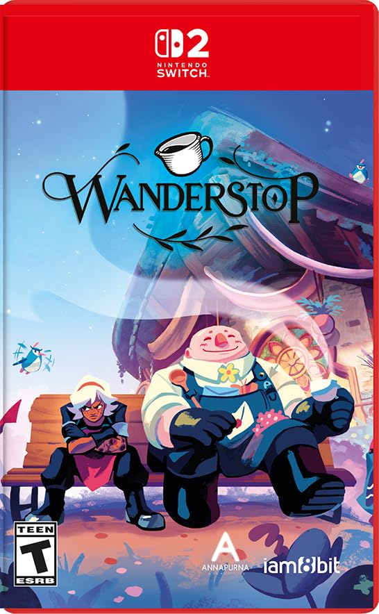 A colorful illustration from the game Wanderstop for Nintendo Switch, featuring characters enjoying.