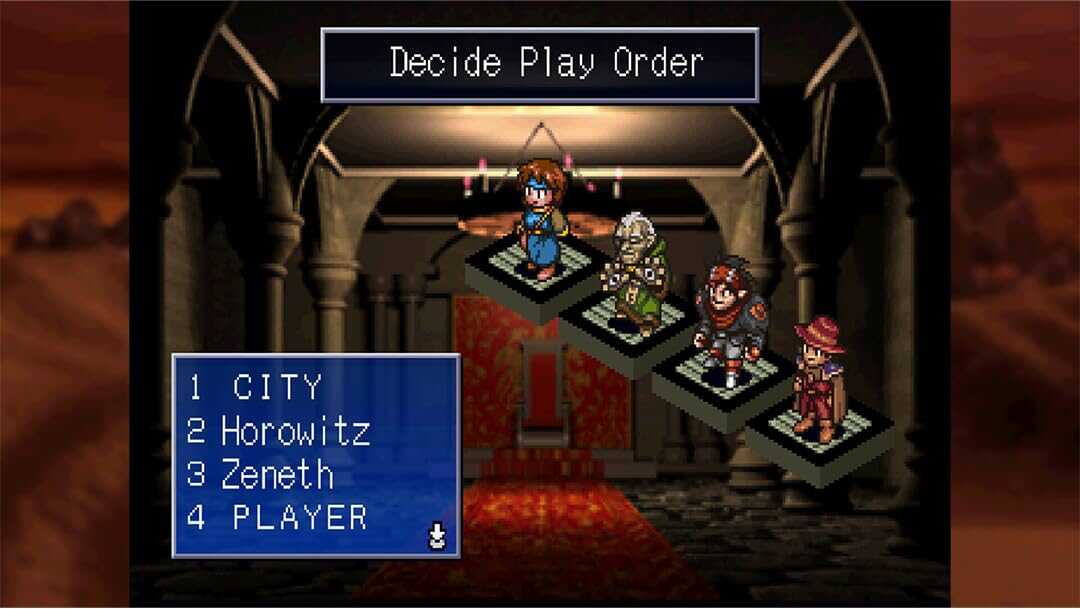 Screenshot of Culdcept game menu with character selection and play order options.