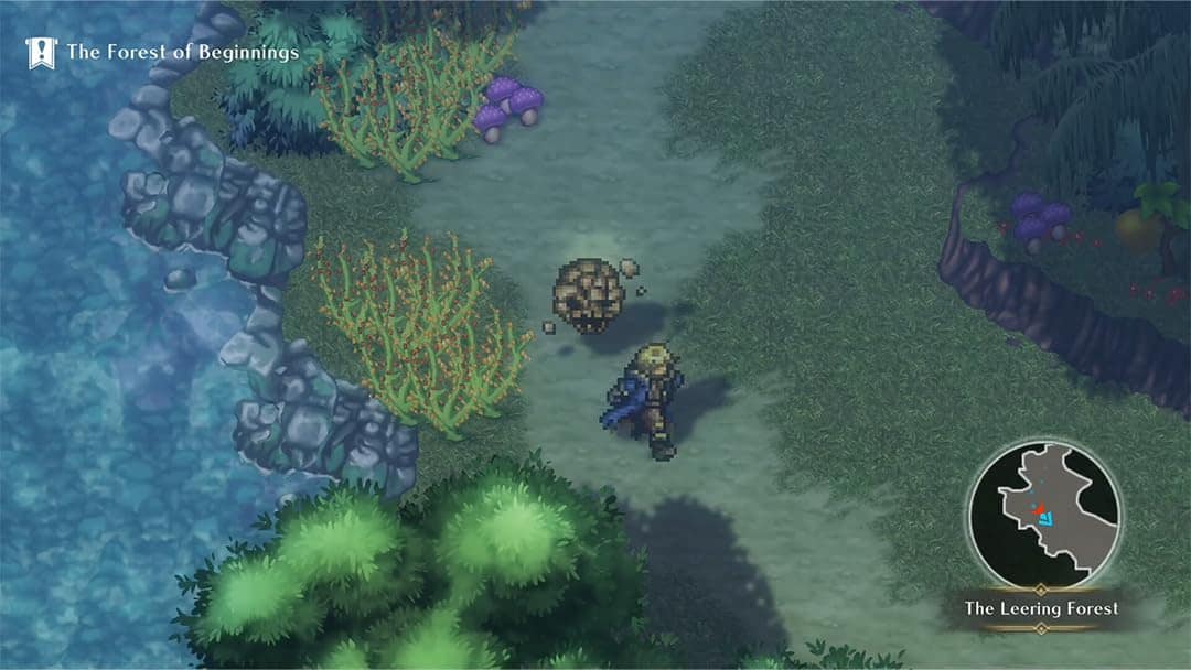 An image from WiZmans World Re;Try showing a character exploring The Leering Forest with lush greene.