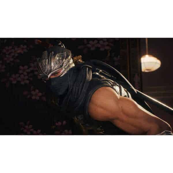 Stealthy ninja character in traditional armor with a sword, ready for action in a dark, atmospheric.