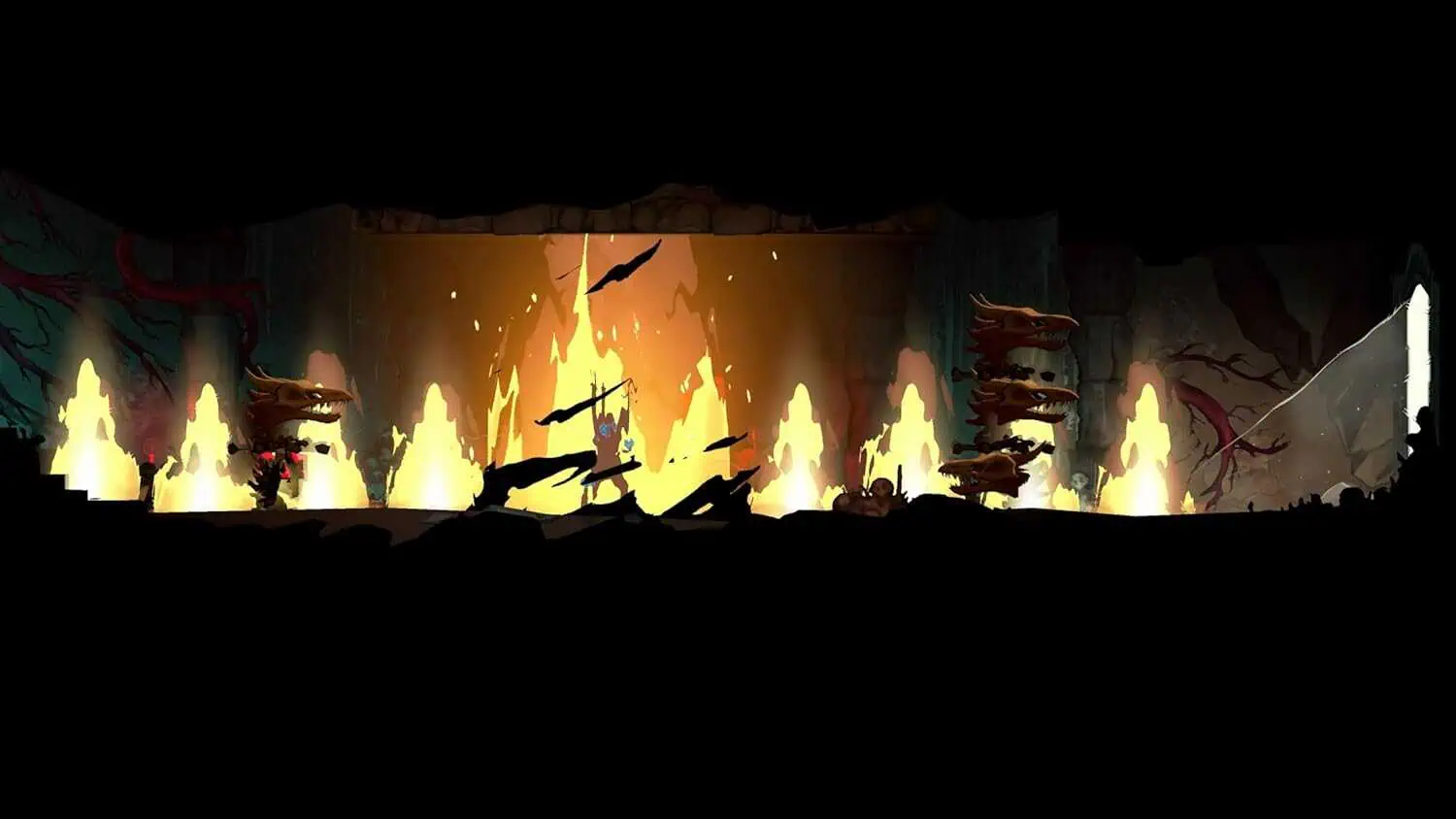 Dark castle scene with fire and bats from Castlevania game.