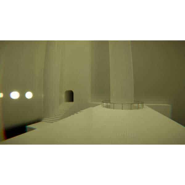 Futuristic interior space with sleek, modern architecture and minimalistic design elements.
