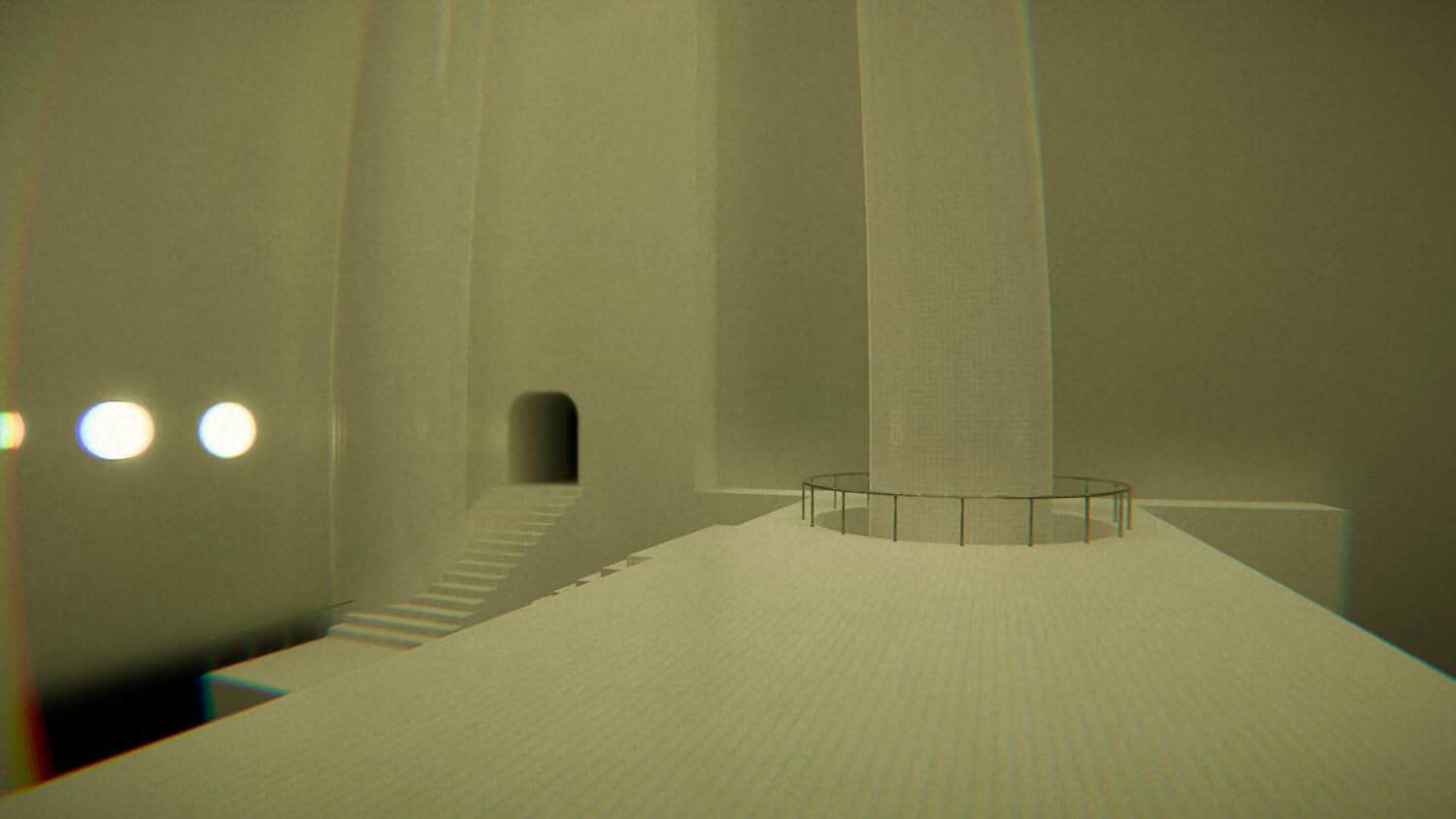 Futuristic interior space with sleek, modern architecture and minimalistic design elements.