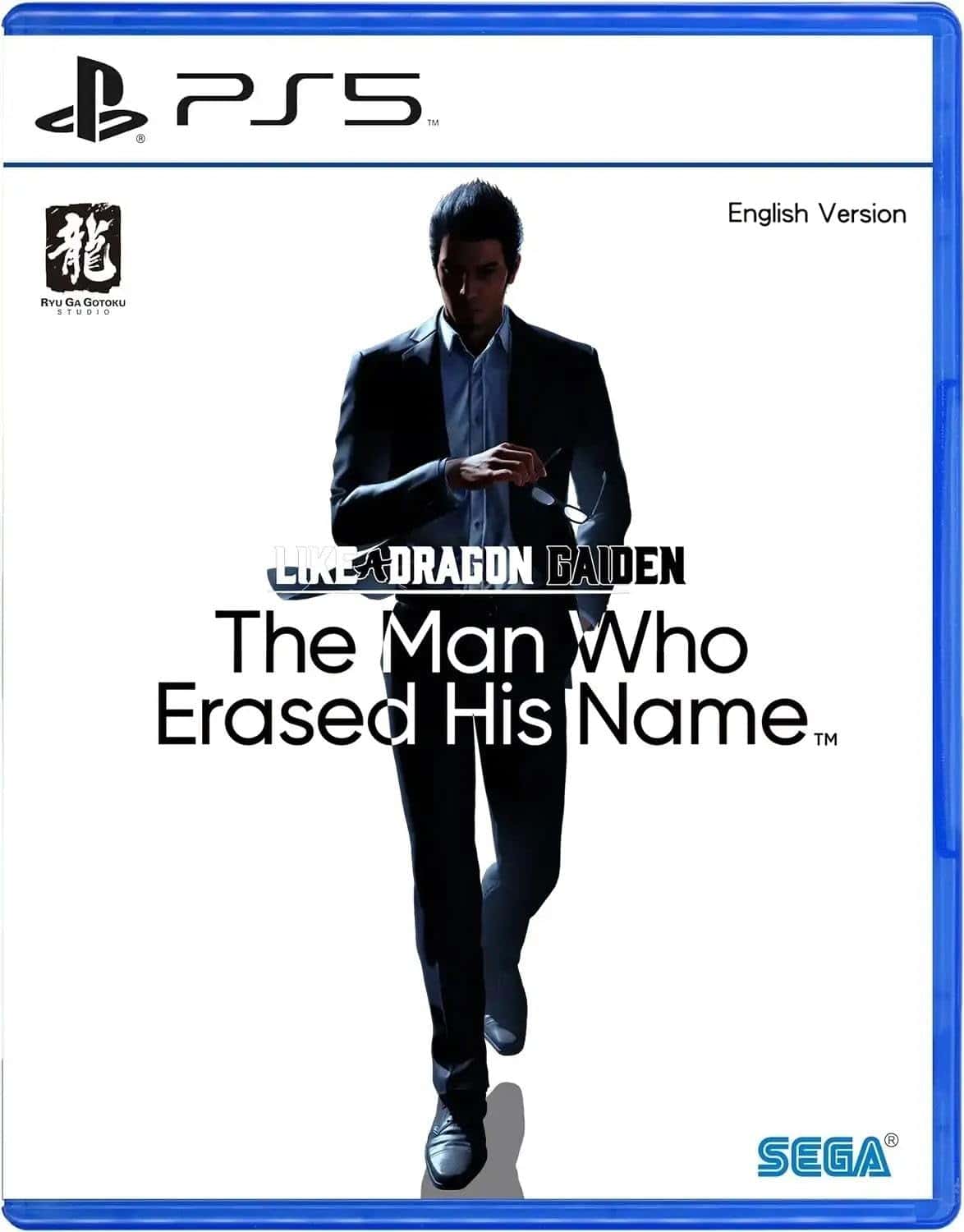 PlayStation 5 game cover for "Like a Dragon: Ishin!" featuring a man in a suit holding a sword.