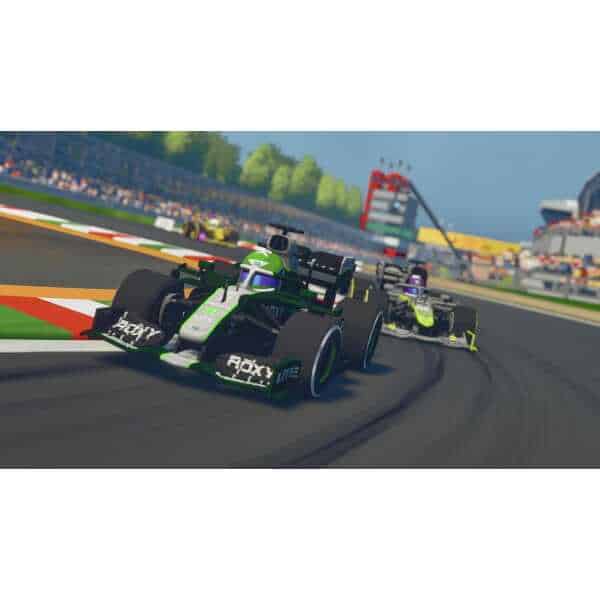 High-speed Formula Legends Legacy Edition racing car on track.