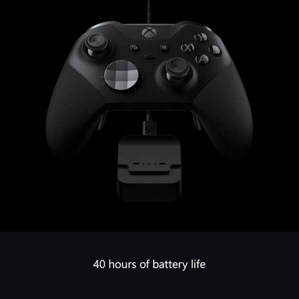Black wireless gaming controller for Xbox Series X with 40-hour battery life.