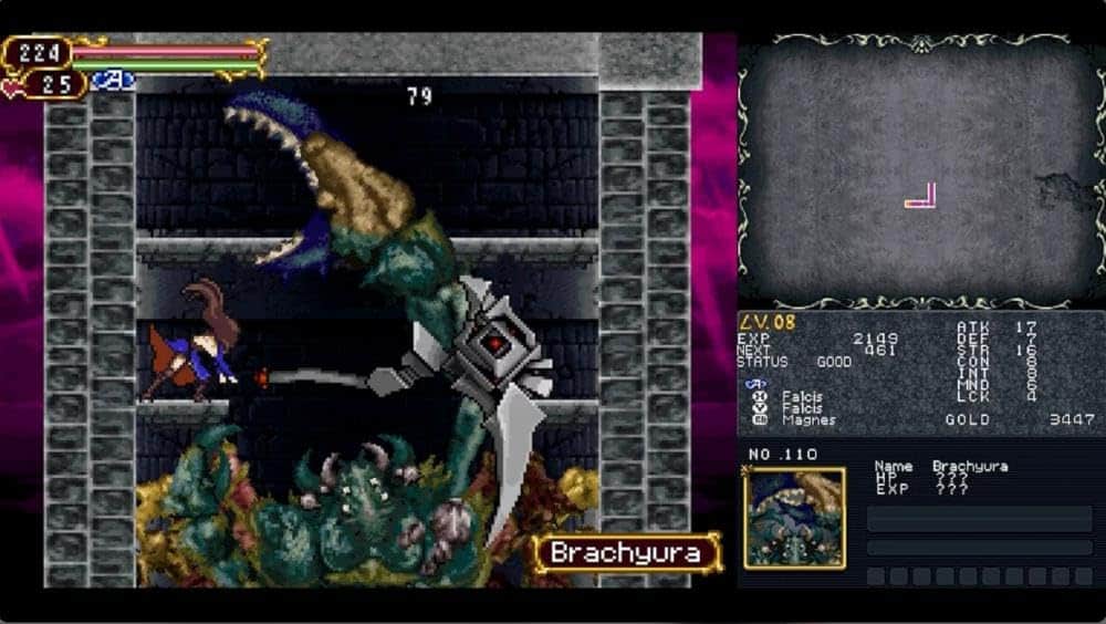 A dragon-like creature battling a hero in a pixel art fantasy game scene.