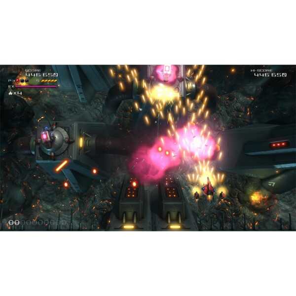 Explosive spaceship battle in a sci-fi video game with vibrant effects and detailed spacecraft visua.