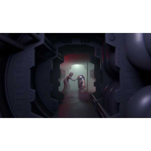 Futuristic scene with a human and robot in a sci-fi environment at Gameware.