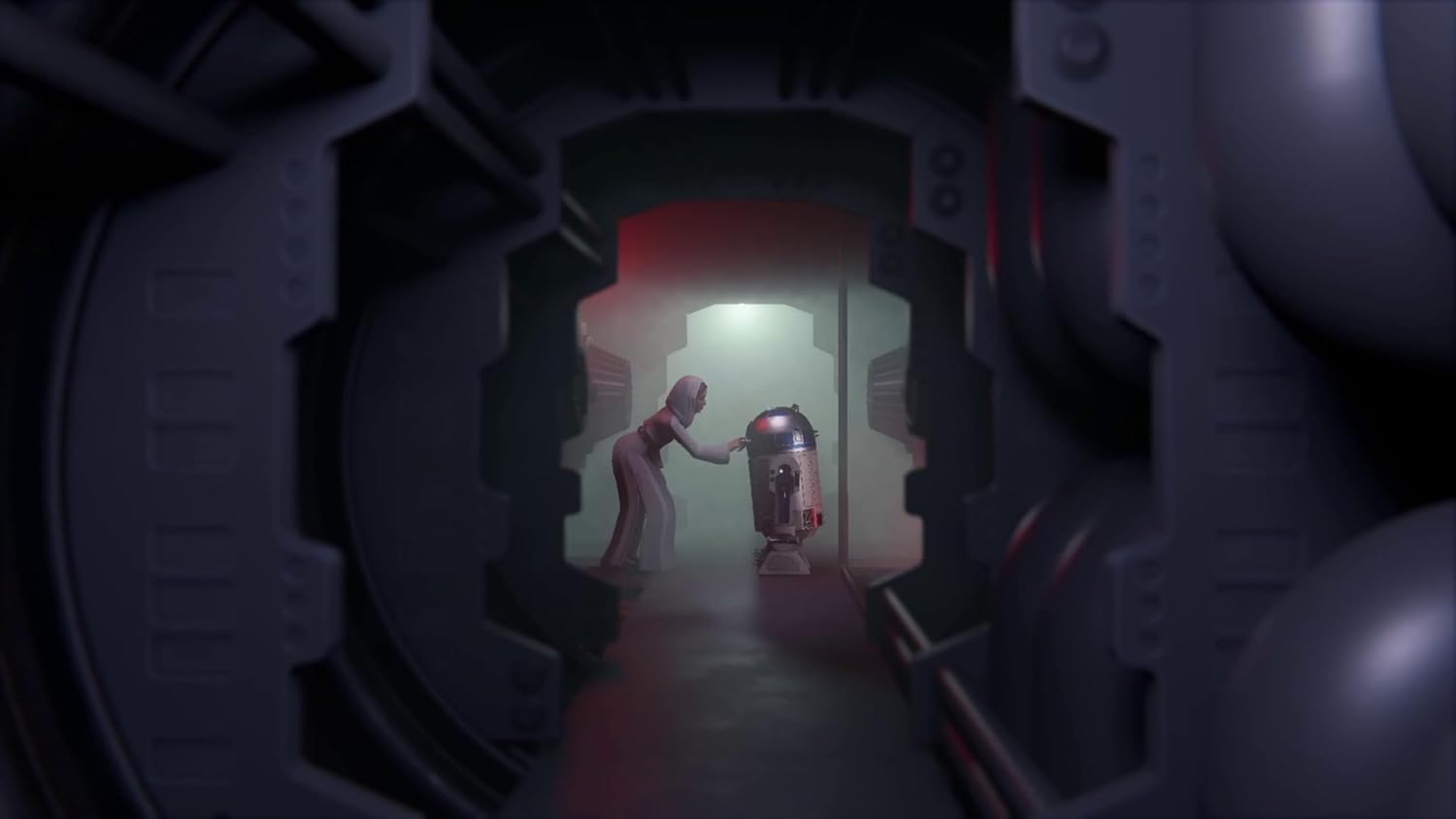 Futuristic scene with a human and robot in a sci-fi environment at Gameware.