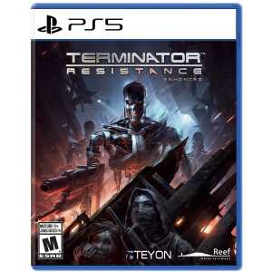 Terminator Resistance PS5 game cover with futuristic robot and human characters.